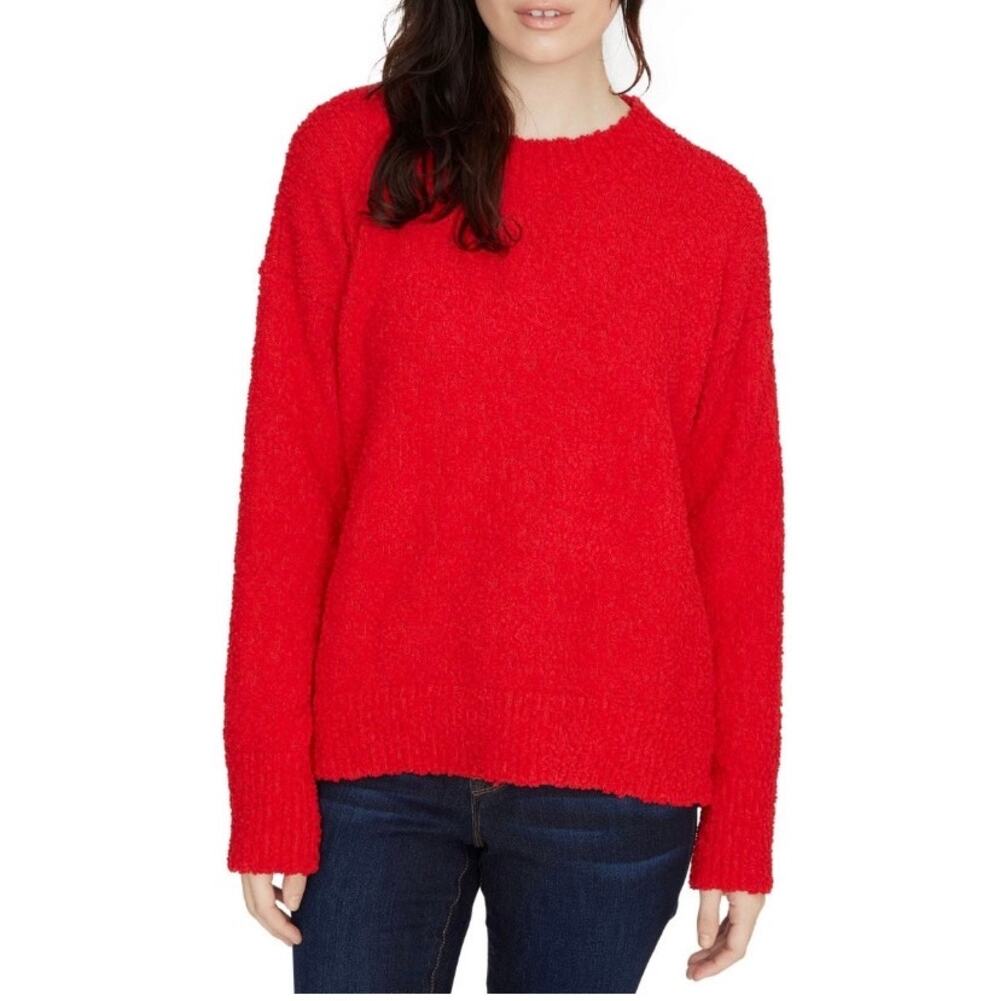 Sanctuary Red Textured Boucle Fuzzy Crewneck Sweater Women’s Small Relaxed